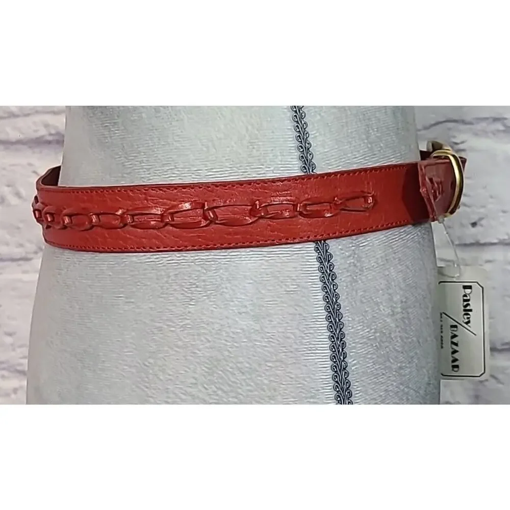 Vintage 80's deadstock red leather chain belt